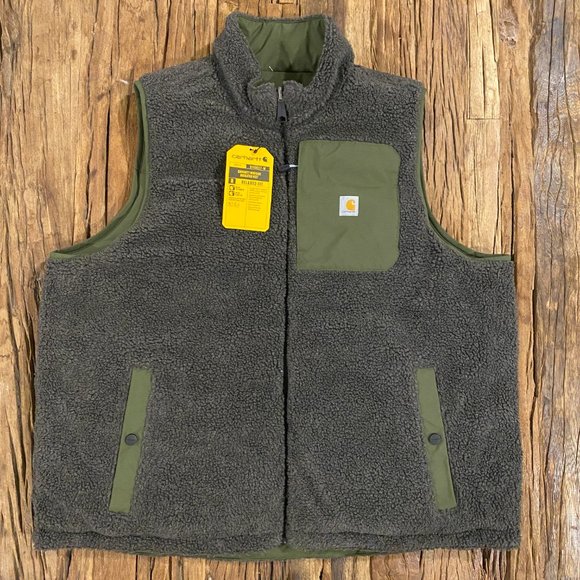 Carhartt Vest Womens 1X Olive Green Montana Sherpa Reversible 0V5607-W NEW* - Picture 3 of 9